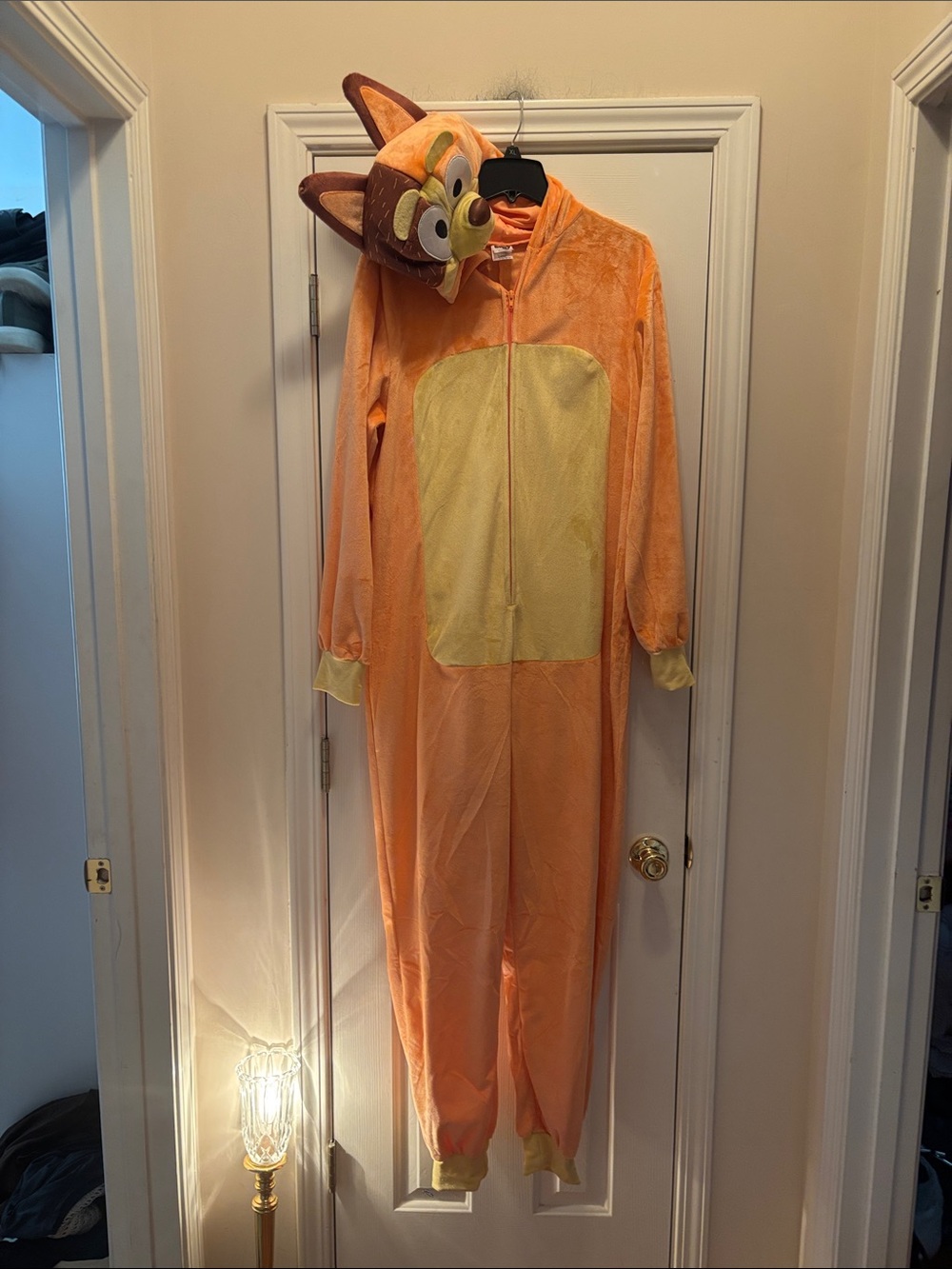 Orange Plush Animal Onesie with Character Hood - Women